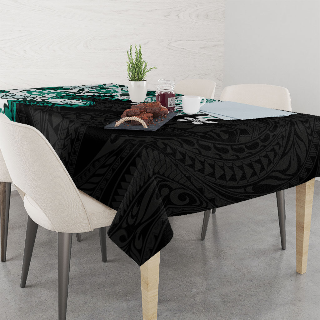 Monstera Plumeria Flowers Teal Tablecloth Polynesian Pattern LT01 - Polynesian Pride