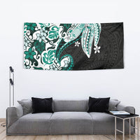 Monstera Plumeria Flowers Teal Tapestry Polynesian Pattern LT01 - Polynesian Pride