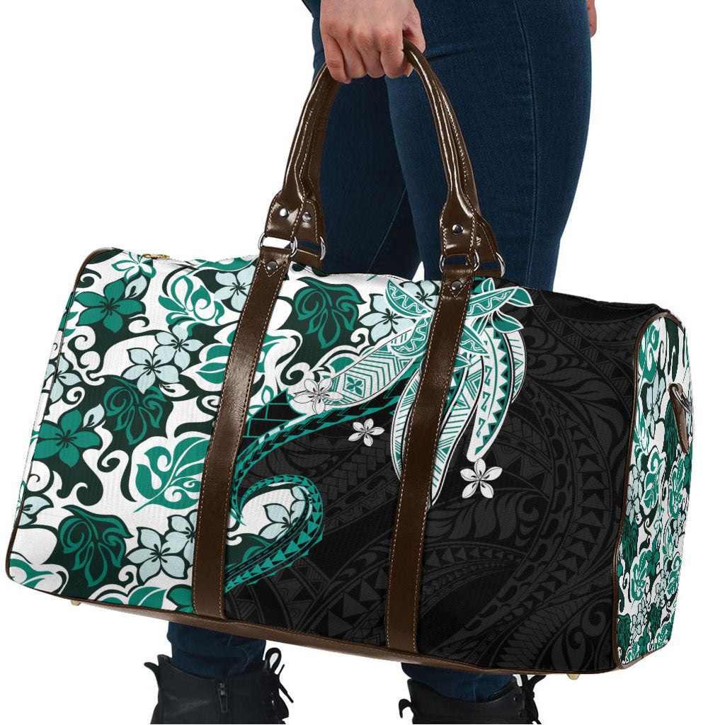 Monstera Plumeria Flowers Teal Travel Bag Polynesian Pattern LT01 - Polynesian Pride
