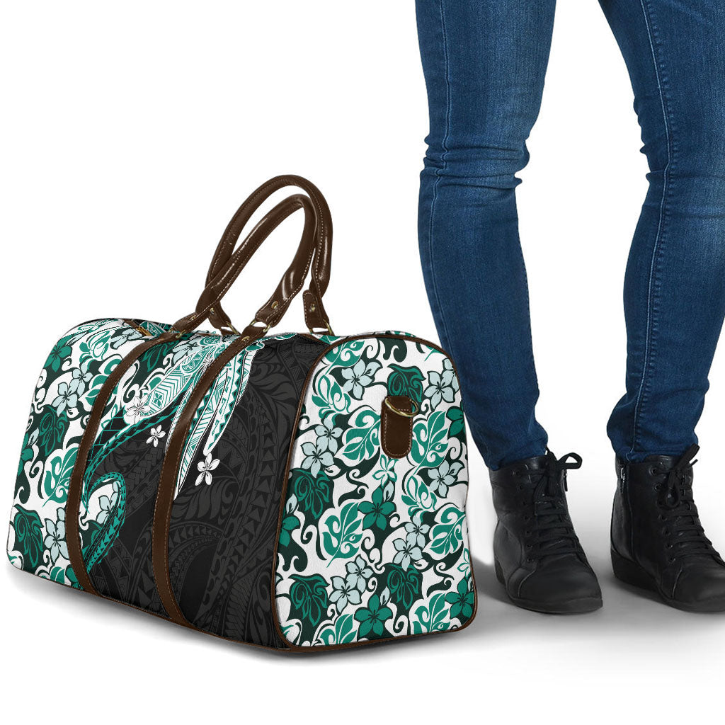 Monstera Plumeria Flowers Teal Travel Bag Polynesian Pattern LT01 - Polynesian Pride