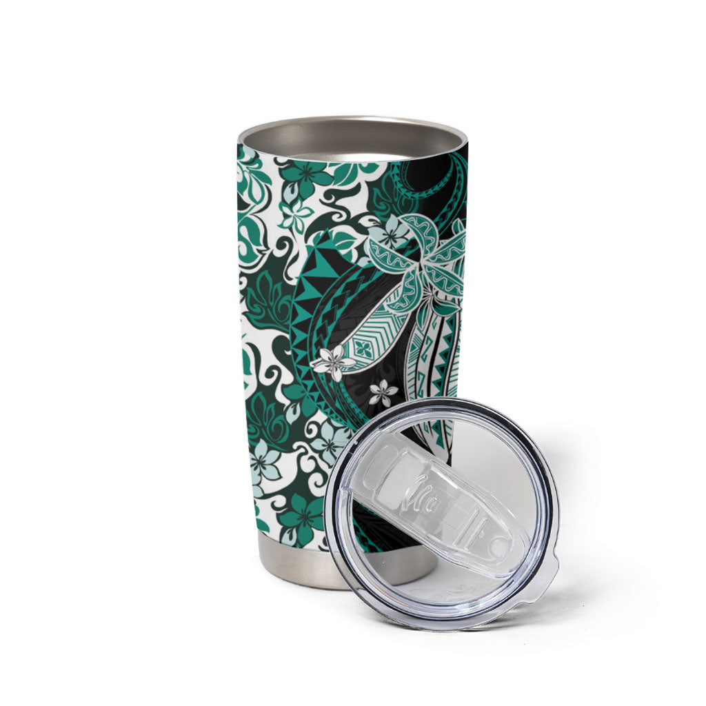 Monstera Plumeria Flowers Teal Tumbler Cup Polynesian Pattern LT01 - Polynesian Pride