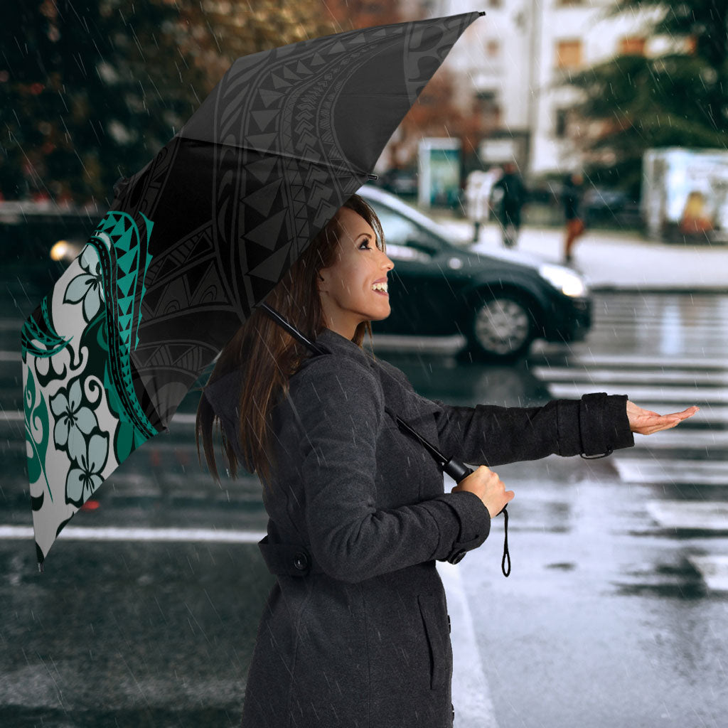 Monstera Plumeria Flowers Teal Umbrella Polynesian Pattern LT01 - Polynesian Pride