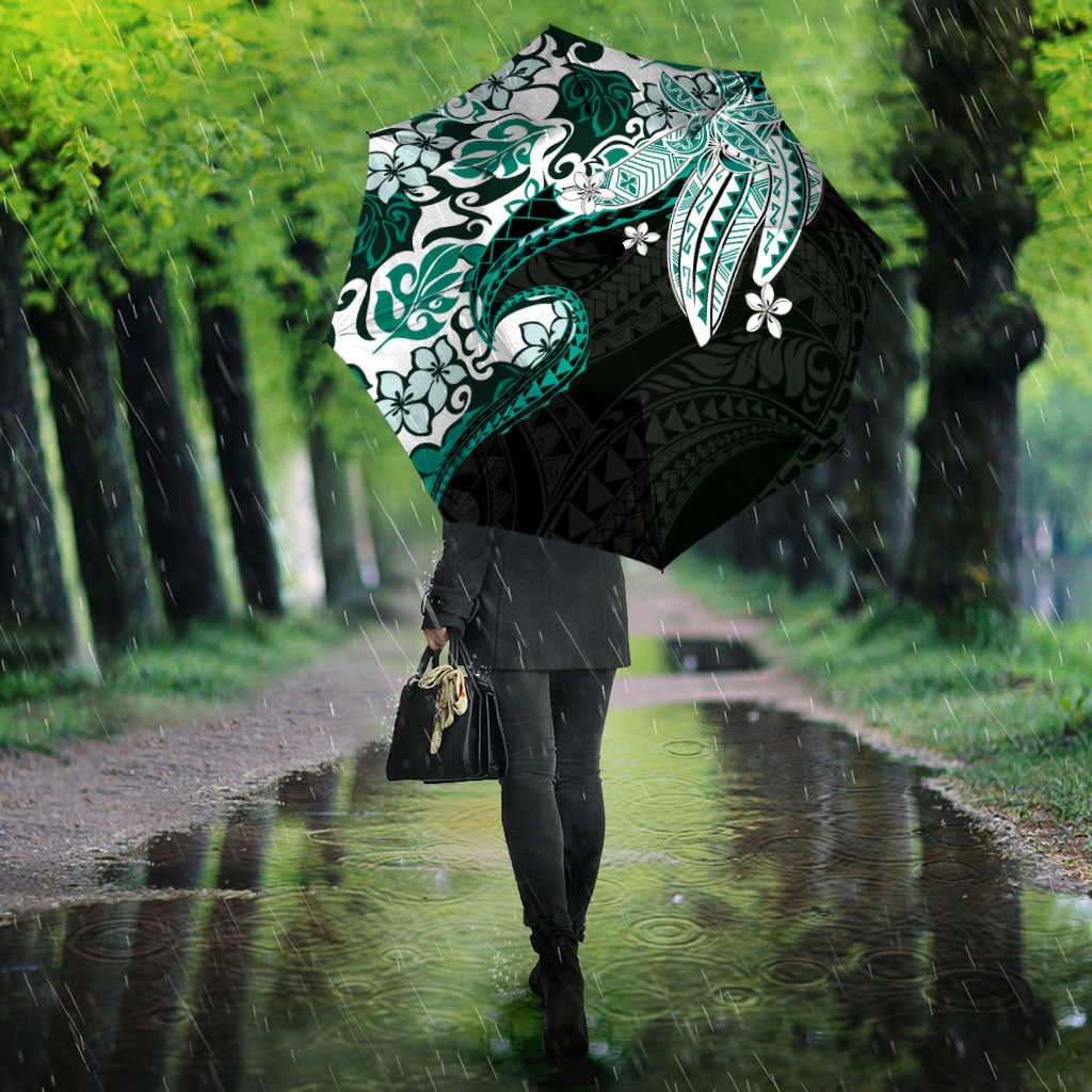 Monstera Plumeria Flowers Teal Umbrella Polynesian Pattern LT01 - Polynesian Pride