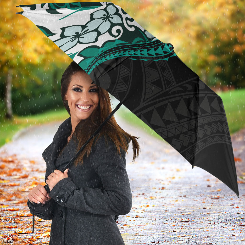 Monstera Plumeria Flowers Teal Umbrella Polynesian Pattern LT01 - Polynesian Pride