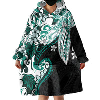 Monstera Plumeria Flowers Teal Wearable Blanket Hoodie Polynesian Pattern LT01 - Polynesian Pride