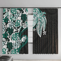 Monstera Plumeria Flowers Teal Window Curtain Polynesian Pattern LT01 With Hooks Teal - Polynesian Pride