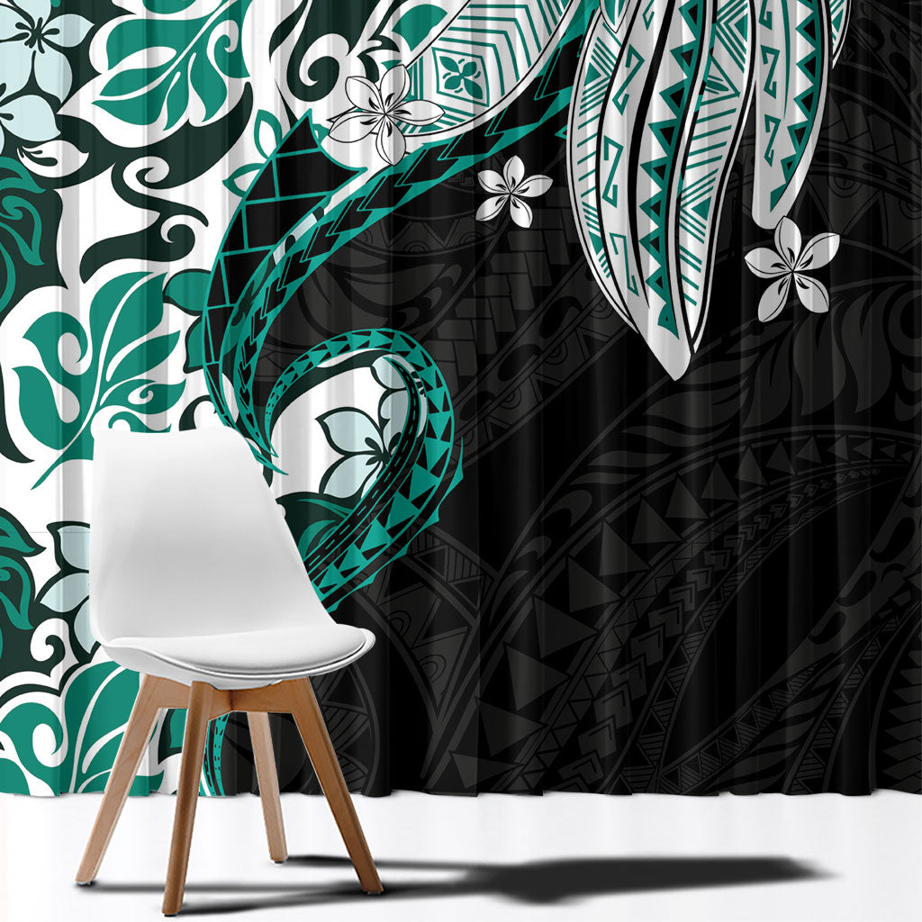 Monstera Plumeria Flowers Teal Window Curtain Polynesian Pattern LT01 - Polynesian Pride