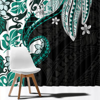Monstera Plumeria Flowers Teal Window Curtain Polynesian Pattern LT01 - Polynesian Pride