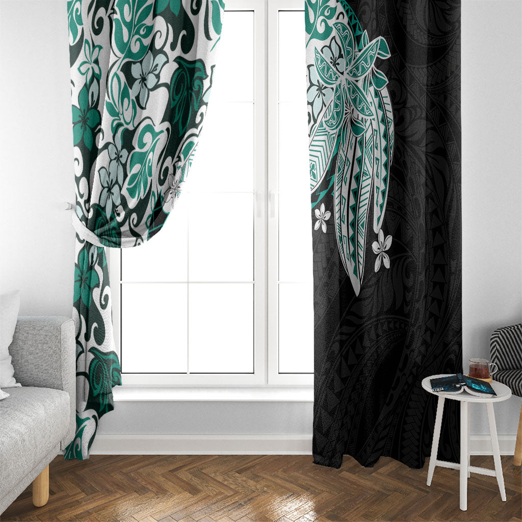 Monstera Plumeria Flowers Teal Window Curtain Polynesian Pattern LT01 - Polynesian Pride