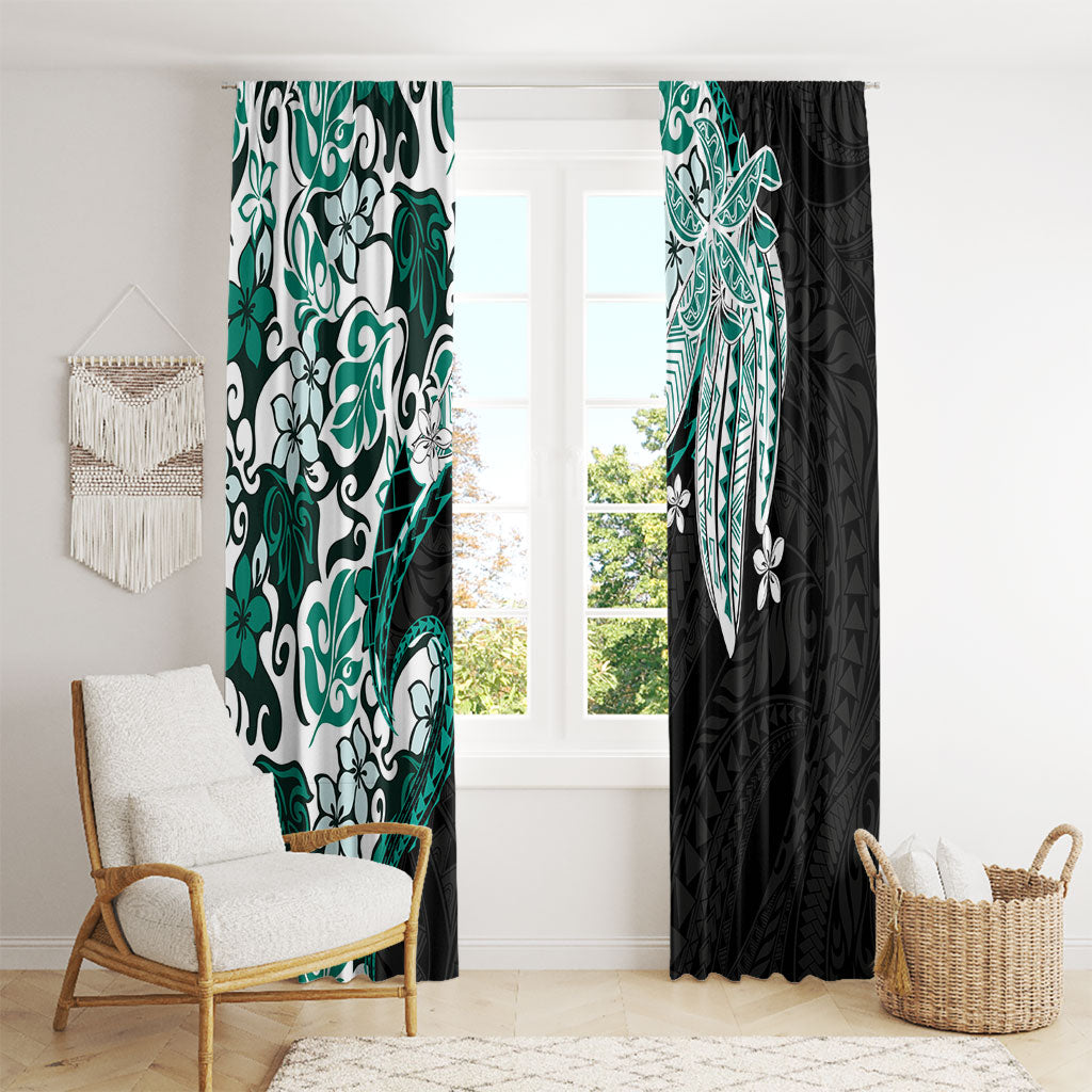 Monstera Plumeria Flowers Teal Window Curtain Polynesian Pattern LT01 - Polynesian Pride