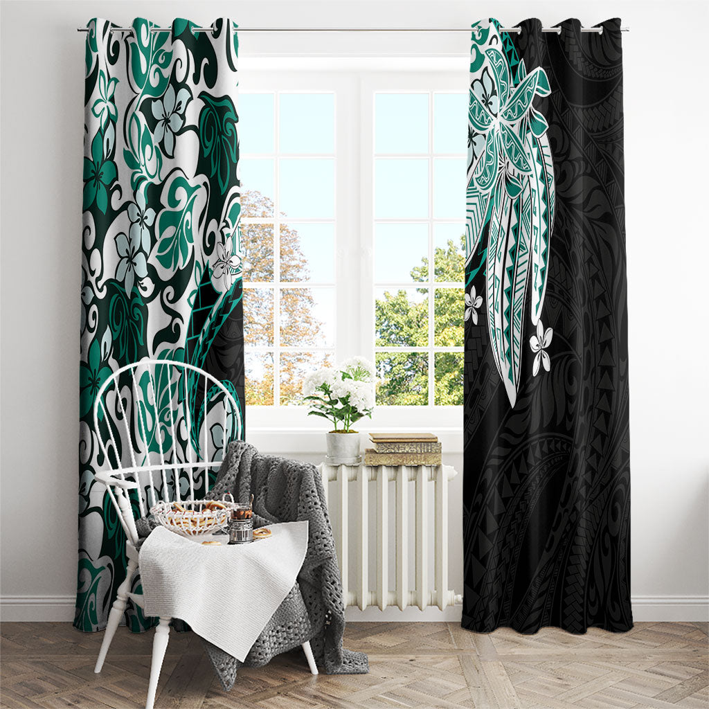Monstera Plumeria Flowers Teal Window Curtain Polynesian Pattern LT01 - Polynesian Pride