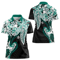 Monstera Plumeria Flowers Teal Women Polo Shirt Polynesian Pattern LT01 - Polynesian Pride