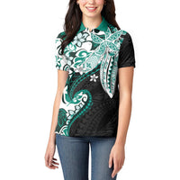 Monstera Plumeria Flowers Teal Women Polo Shirt Polynesian Pattern LT01 - Polynesian Pride