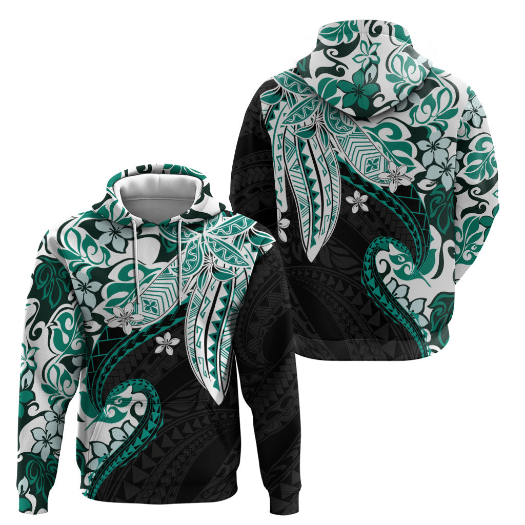Monstera Plumeria Flowers Teal Zip Hoodie Polynesian Pattern LT01 - Polynesian Pride