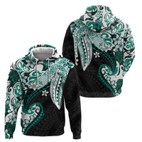 Monstera Plumeria Flowers Teal Zip Hoodie Polynesian Pattern LT01 - Polynesian Pride