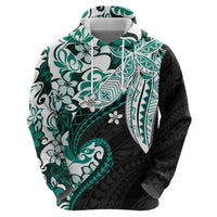 Monstera Plumeria Flowers Teal Zip Hoodie Polynesian Pattern LT01 - Polynesian Pride