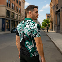 Monstera Plumeria Flowers Teal Zipper Polo Shirt Polynesian Pattern LT01 - Polynesian Pride