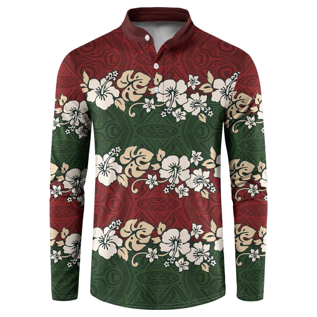 Hawaiian Hibiscus Christmas Color Button Sweatshirt Unique LT01 Red - Polynesian Pride