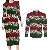 Hawaiian Hibiscus Christmas Color Couples Matching Long Sleeve Bodycon Dress and Long Sleeve Button Shirt Unique LT01 Red - Polynesian Pride