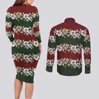 Hawaiian Hibiscus Christmas Color Couples Matching Long Sleeve Bodycon Dress and Long Sleeve Button Shirt Unique LT01 - Polynesian Pride