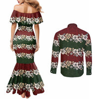 Hawaiian Hibiscus Christmas Color Couples Matching Mermaid Dress and Long Sleeve Button Shirt Unique LT01 - Polynesian Pride