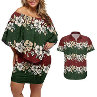 Hawaiian Hibiscus Christmas Color Couples Matching Off Shoulder Short Dress and Hawaiian Shirt Unique