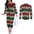 Hawaiian Hibiscus Christmas Color Couples Matching Off The Shoulder Long Sleeve Dress and Long Sleeve Button Shirt Unique