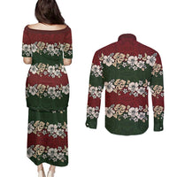 Hawaiian Hibiscus Christmas Color Couples Matching Puletasi and Long Sleeve Button Shirt Unique LT01 - Polynesian Pride
