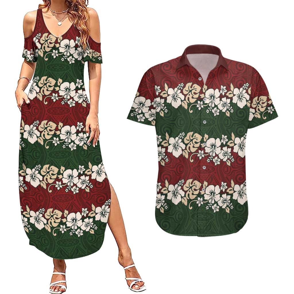 Hawaiian Hibiscus Christmas Color Couples Matching Summer Maxi Dress and Hawaiian Shirt Unique LT01 Red - Polynesian Pride