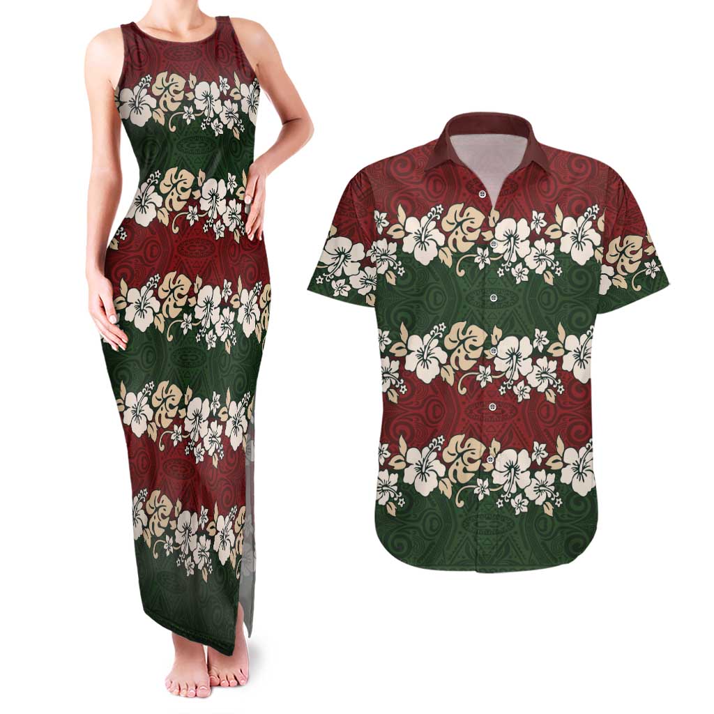 Hawaiian Hibiscus Christmas Color Couples Matching Tank Maxi Dress and Hawaiian Shirt Unique LT01 Red - Polynesian Pride