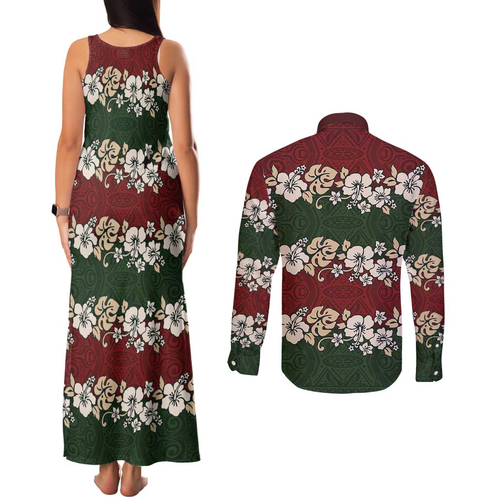 Hawaiian Hibiscus Christmas Color Couples Matching Tank Maxi Dress and Long Sleeve Button Shirt Unique LT01 - Polynesian Pride