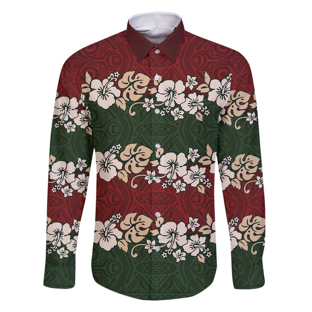 Hawaiian Hibiscus Christmas Color Family Matching Long Sleeve Bodycon Dress and Hawaiian Shirt Unique LT01 Dad's Shirt - Long Sleeve Red - Polynesian Pride