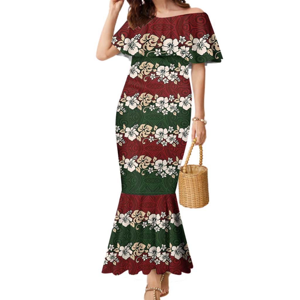 Hawaiian Hibiscus Christmas Color Family Matching Mermaid Dress and Hawaiian Shirt Unique