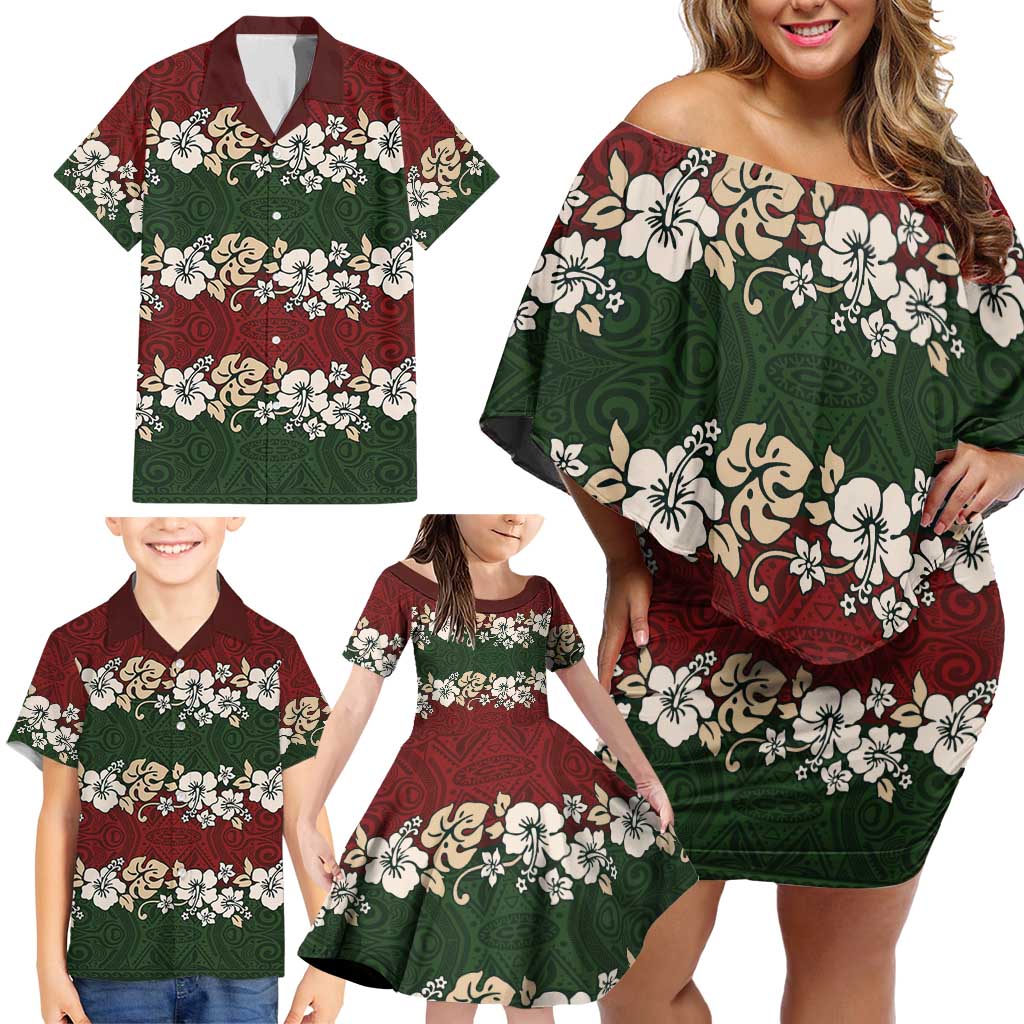 Hawaiian Hibiscus Christmas Color Family Matching Off Shoulder Short Dress and Hawaiian Shirt Unique