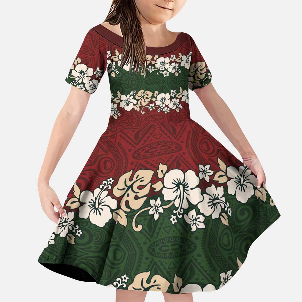 Hawaiian Hibiscus Christmas Color Family Matching Puletasi and Hawaiian Shirt Unique LT01 Daughter's Dress Red - Polynesian Pride
