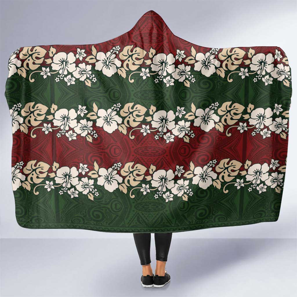 Hawaiian Hibiscus Christmas Color Hooded Blanket Unique LT01 One Size Red - Polynesian Pride