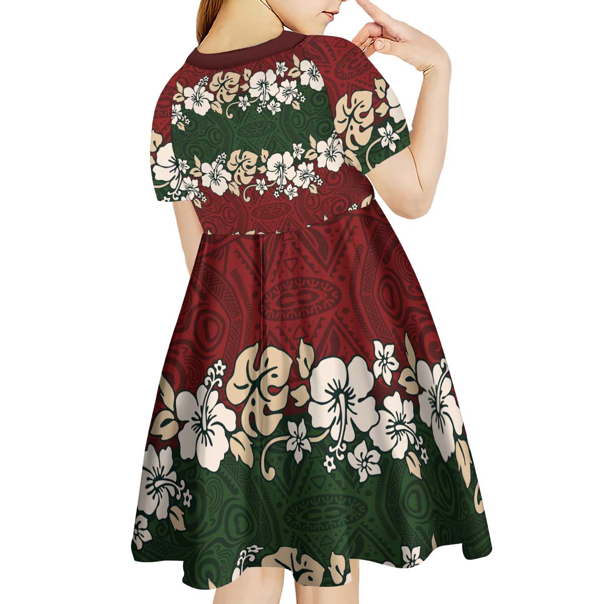 Hawaiian Hibiscus Christmas Color Kid Short Sleeve Dress Unique