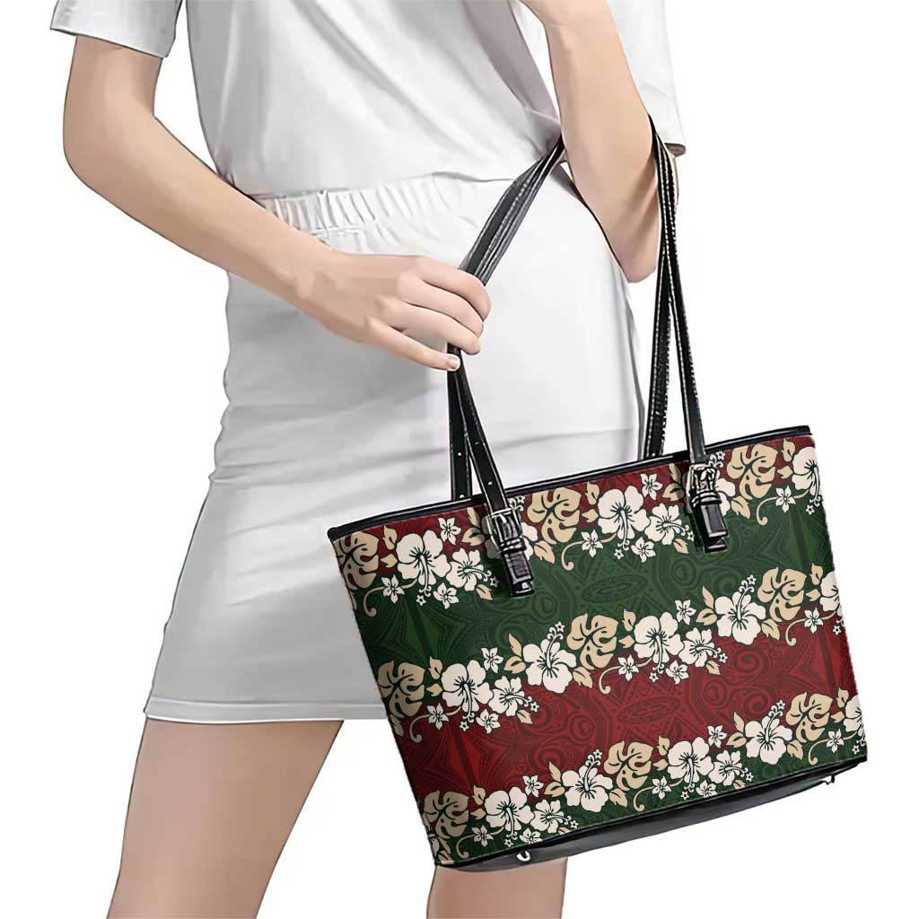 Hawaiian Hibiscus Christmas Color Leather Tote Bag Unique LT01 - Polynesian Pride