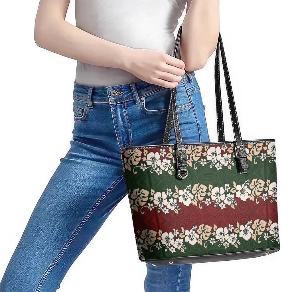 Hawaiian Hibiscus Christmas Color Leather Tote Bag Unique LT01 - Polynesian Pride