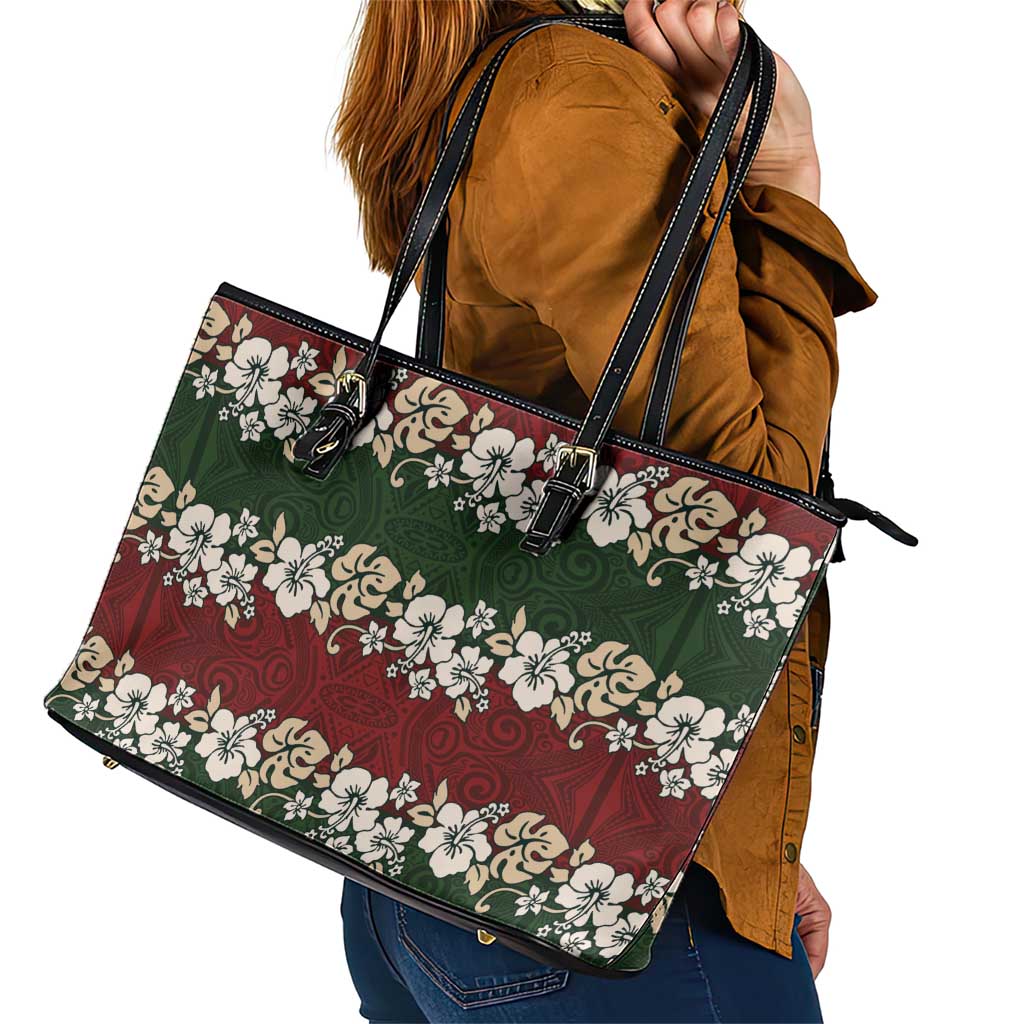 Hawaiian Hibiscus Christmas Color Leather Tote Bag Unique LT01 - Polynesian Pride