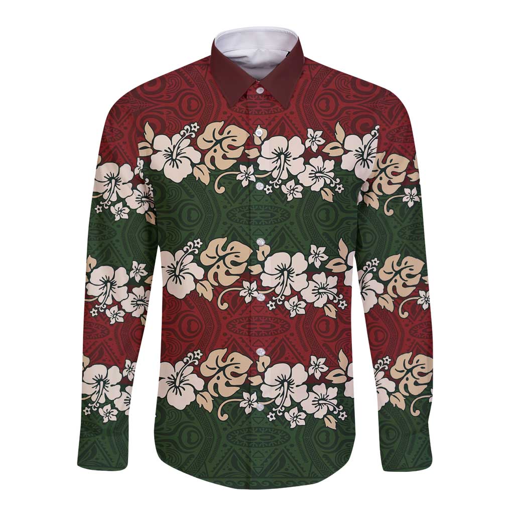 Hawaiian Hibiscus Christmas Color Long Sleeve Button Shirt Unique