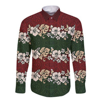 Hawaiian Hibiscus Christmas Color Long Sleeve Button Shirt Unique