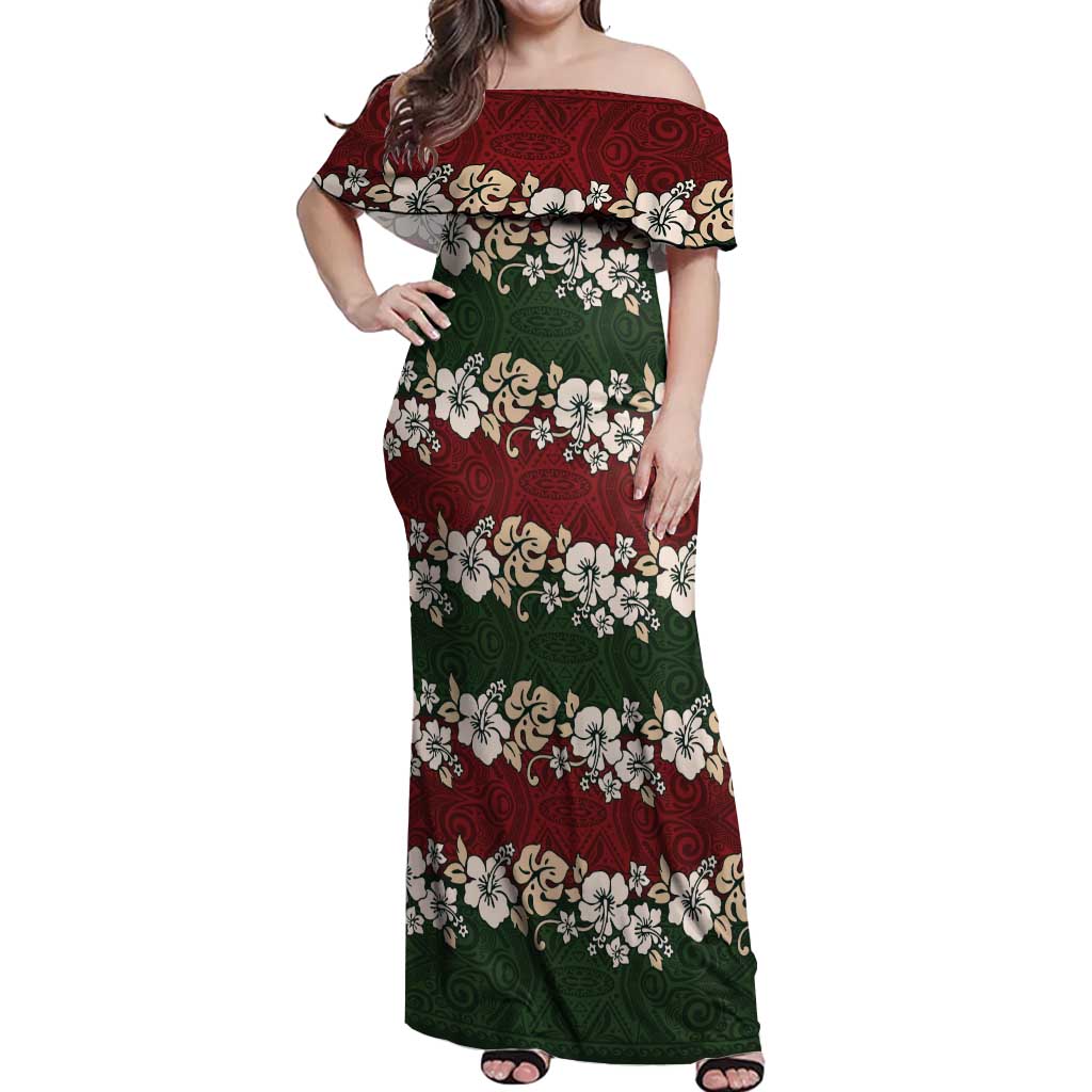 Hawaiian Hibiscus Christmas Color Off Shoulder Maxi Dress Unique