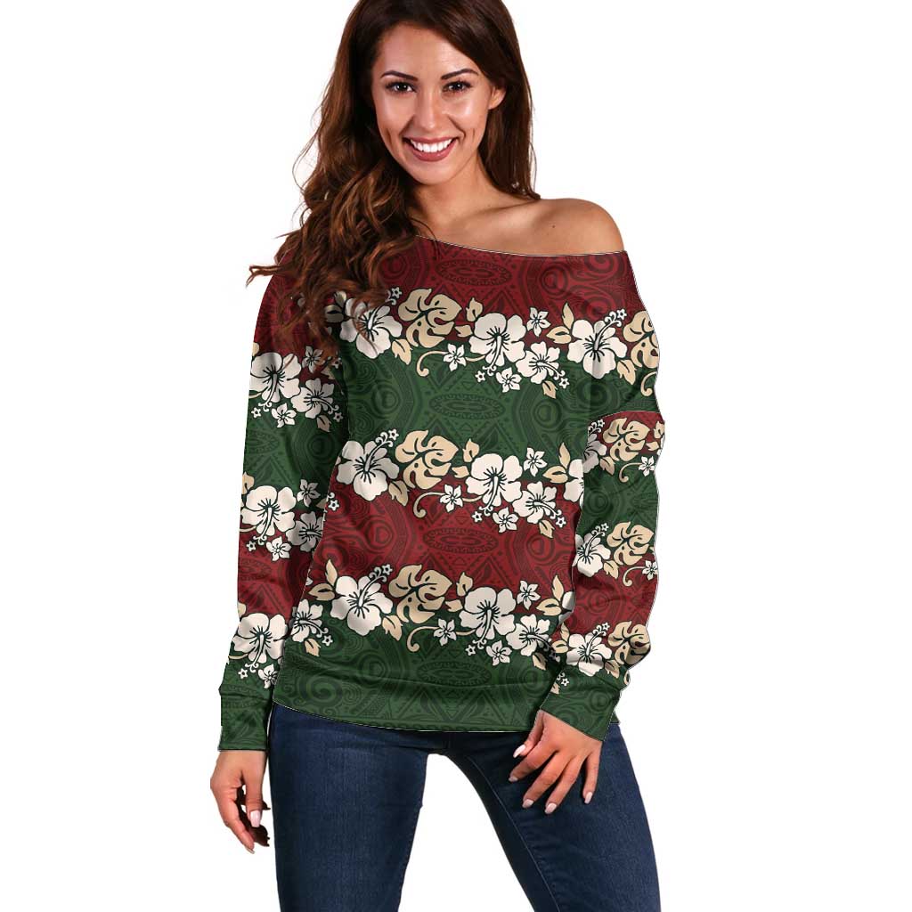 Hawaiian Hibiscus Christmas Color Off Shoulder Sweater Unique