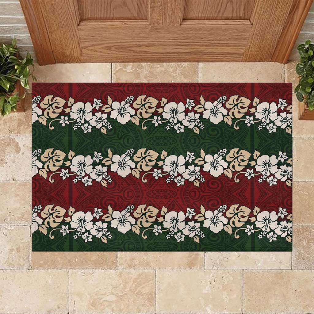 Hawaiian Hibiscus Christmas Color Rubber Doormat Unique LT01 Red - Polynesian Pride