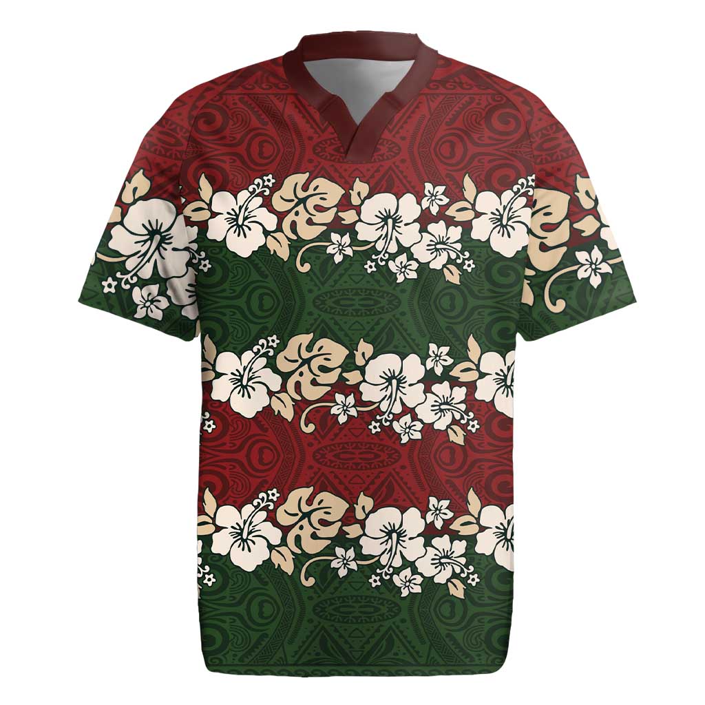 Hawaiian Hibiscus Christmas Color Rugby Jersey Unique LT01 Red - Polynesian Pride