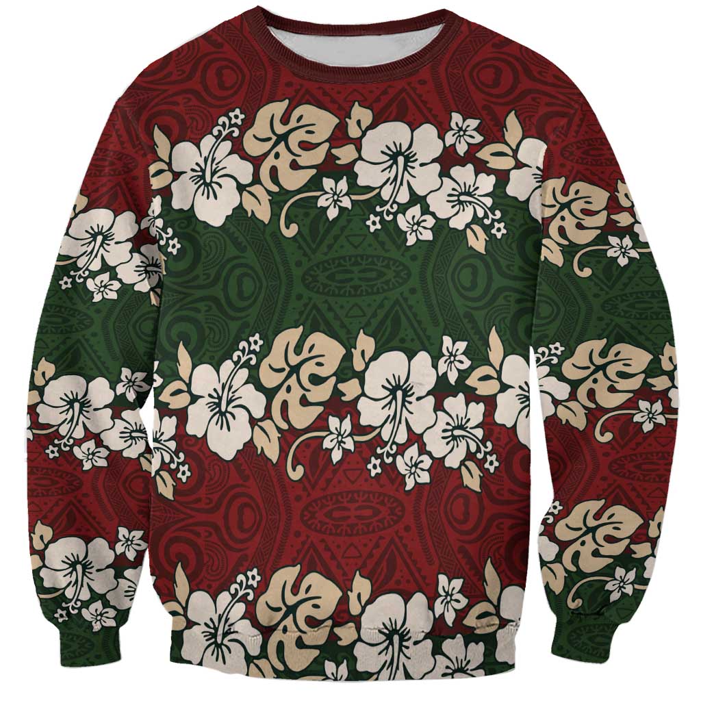 Hawaiian Hibiscus Christmas Color Sweatshirt Unique LT01 Unisex Red - Polynesian Pride