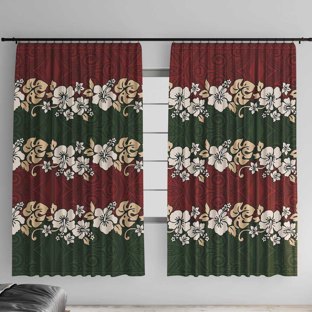 Hawaiian Hibiscus Christmas Color Window Curtain Unique LT01 With Hooks Red - Polynesian Pride