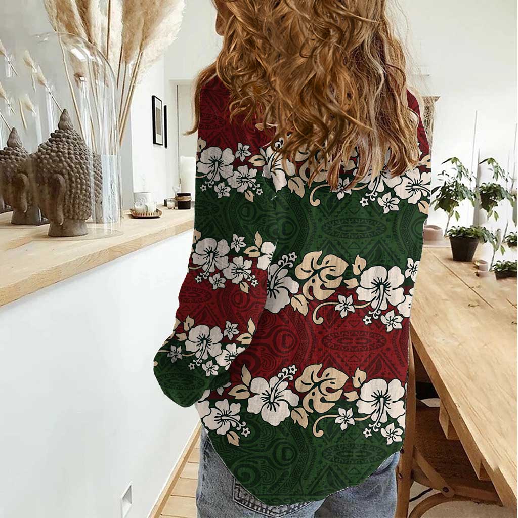 Hawaiian Hibiscus Christmas Color Women Casual Shirt Unique