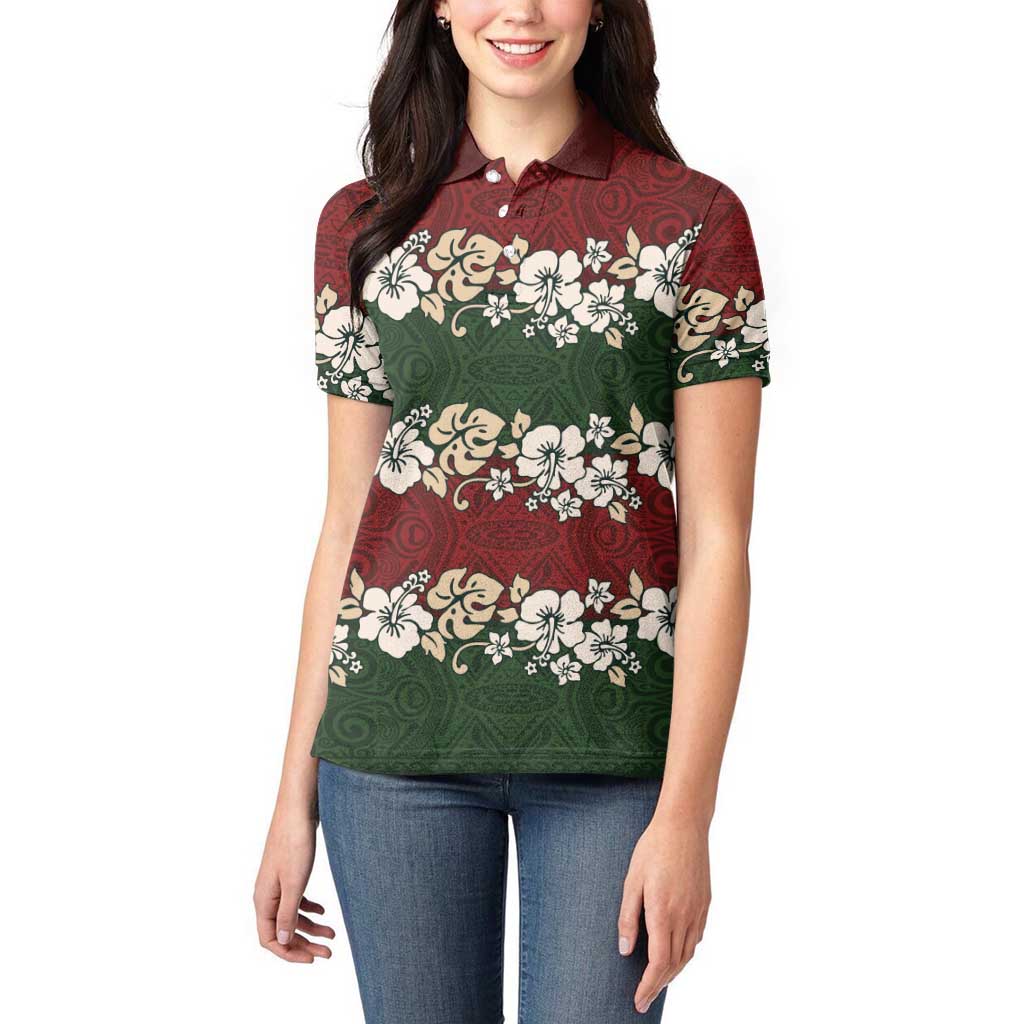 Hawaiian Hibiscus Christmas Color Women Polo Shirt Unique